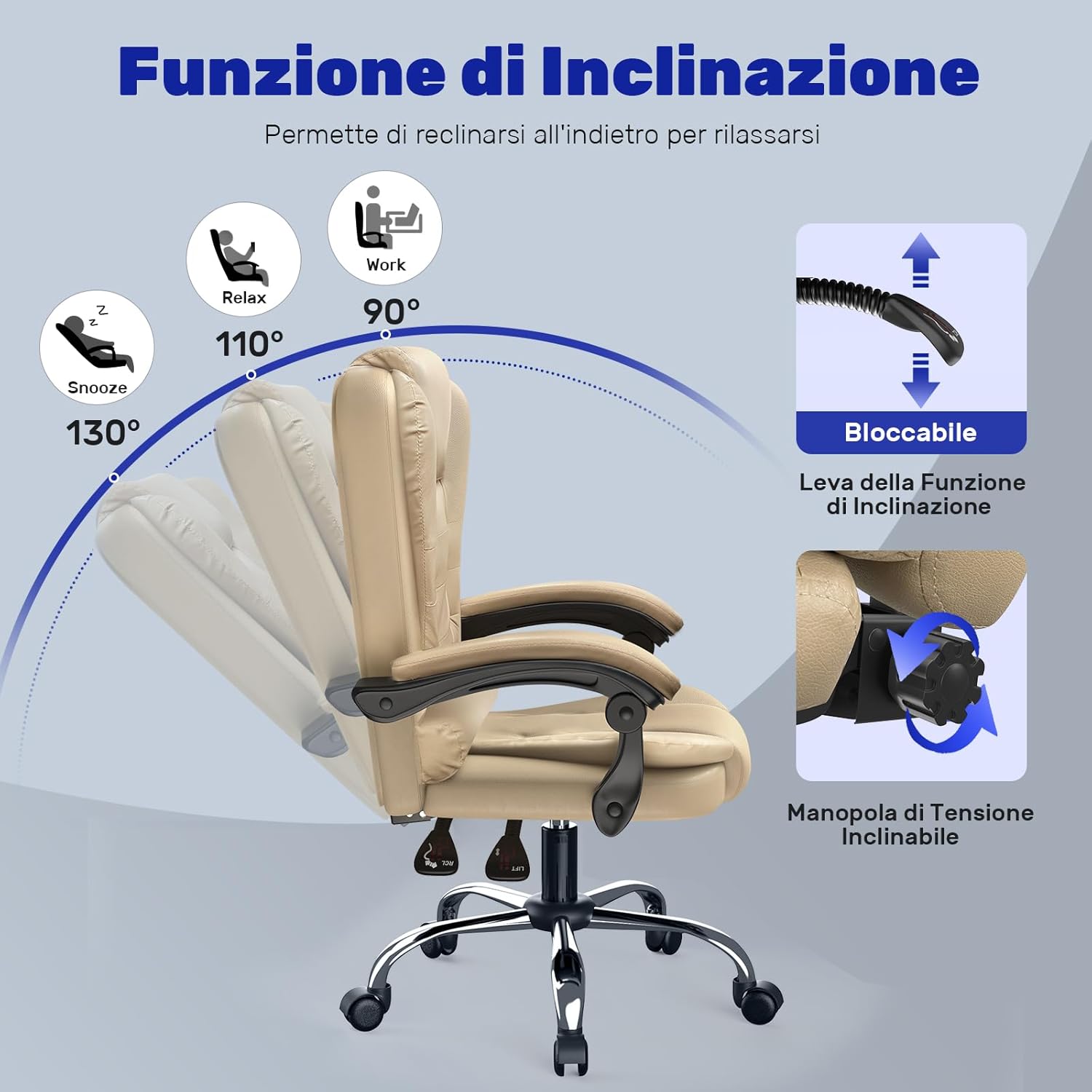 Sedia da Ufficio Ergonomica - RATTANTREE - Poltrona Direzionale con Sedile Largo - Marrone