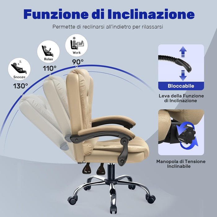 Sedia da Ufficio Ergonomica - RATTANTREE - Poltrona Direzionale con Sedile Largo - Marrone
