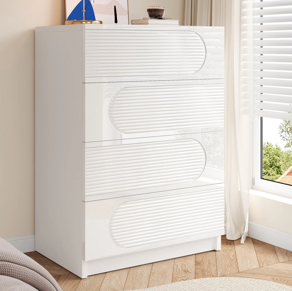 Cassettiera moderna a 4 cassetti 60x38;5x85 cm in MDF e truciolare bianco