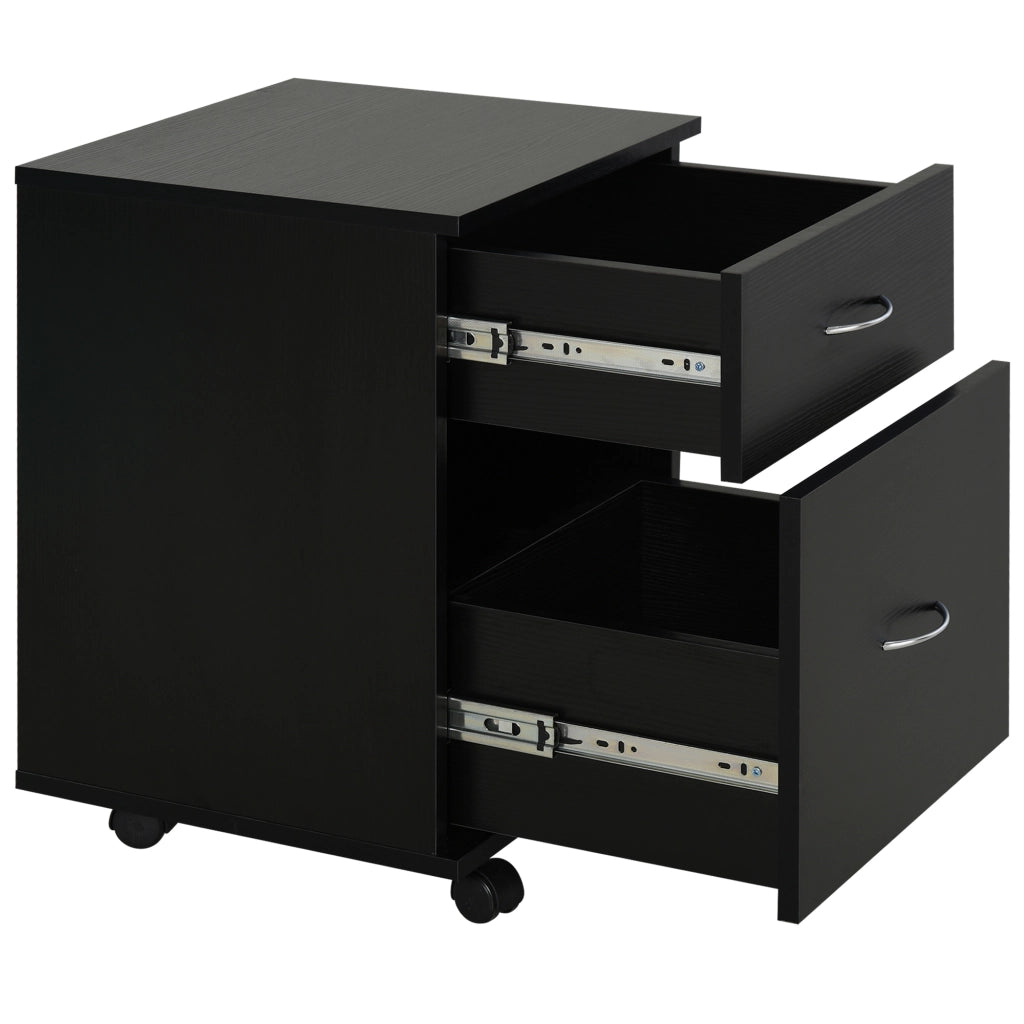 Cassettiera Ufficio e Casa 2 Cassetti e Ruote con Freno in Legno Nero
