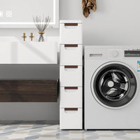 Mobiletto stretto con ruote, Carrello e organizzatore slim con 5 cassetti per spazi piccoli Bianco-Cassettiere