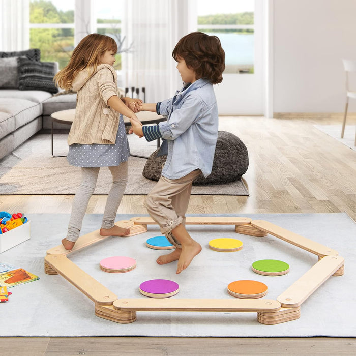 Trave Equilibrio in Legno, Pietre Miliari per Bambini, Trave da Ginnastica in Legno per Interni e Esterni, Ideale per Bambini dai 3 ai 7 anni, 70 x 10 x 1,8cm