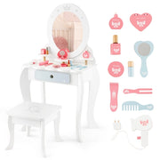 Set di tavolo trucco e sgabello per bambine con specchio rimovibile cassetto, Toeletta trucco bambina 2 in 1 Bianco-Toelette per bimbi