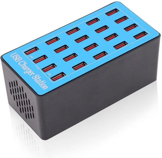 Caricabatterie USB - 20 porte - 100W - formato compatto - identificazione intelligente - adatto per smartphone e tablet - ID