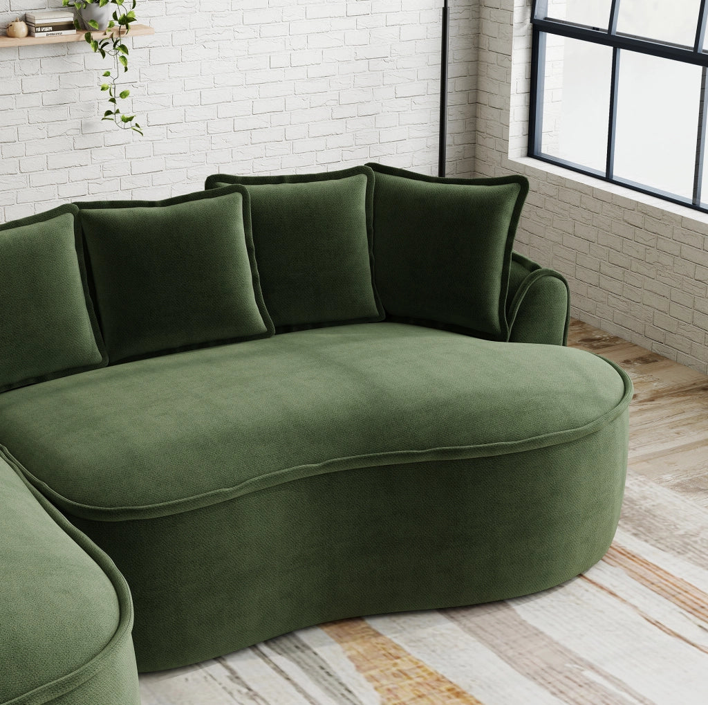 Divano modulare senza struttura in chenille verde 320x114x67 cm con seduta profonda e cuscini