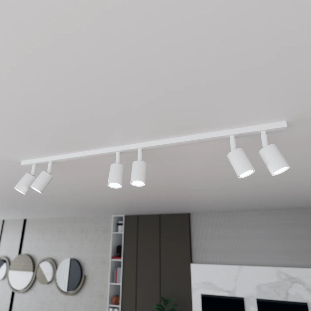 Plafoniera Moderna 6 Luci Faretti Khnum In Acciaio Bianco