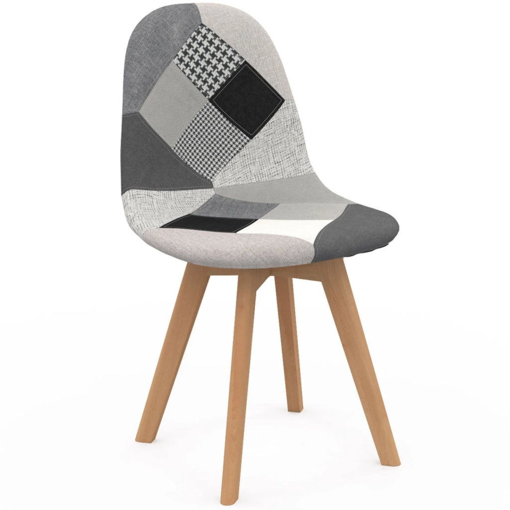 IDMarket - Set di 6 sedie SARA grigio scuro, grigio chiaro, bianco, nero e patchwork nero, grigio e bianco