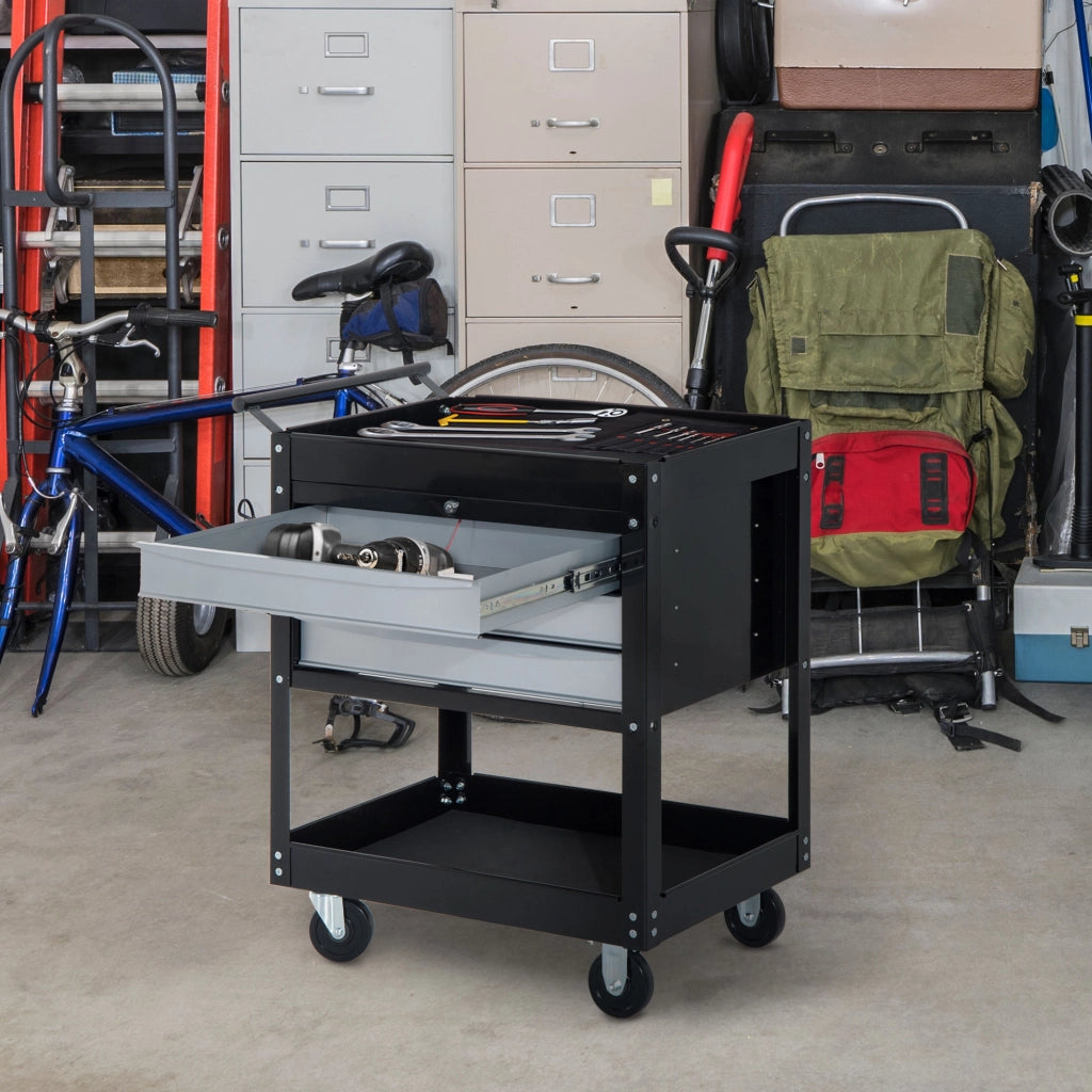 Carrello da Officina Professionale Cassettiera Portautensili in Lamiera, Nero, 68 x 46 x 88cm