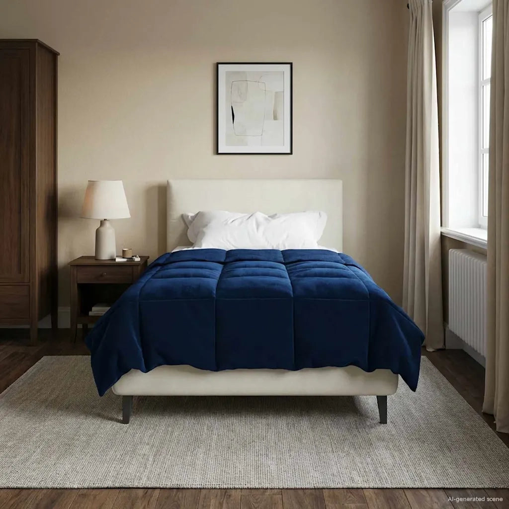 Duvet Invernale Trapuntato Blu Scuro 135 x 220 cm Microfibra 42026138
