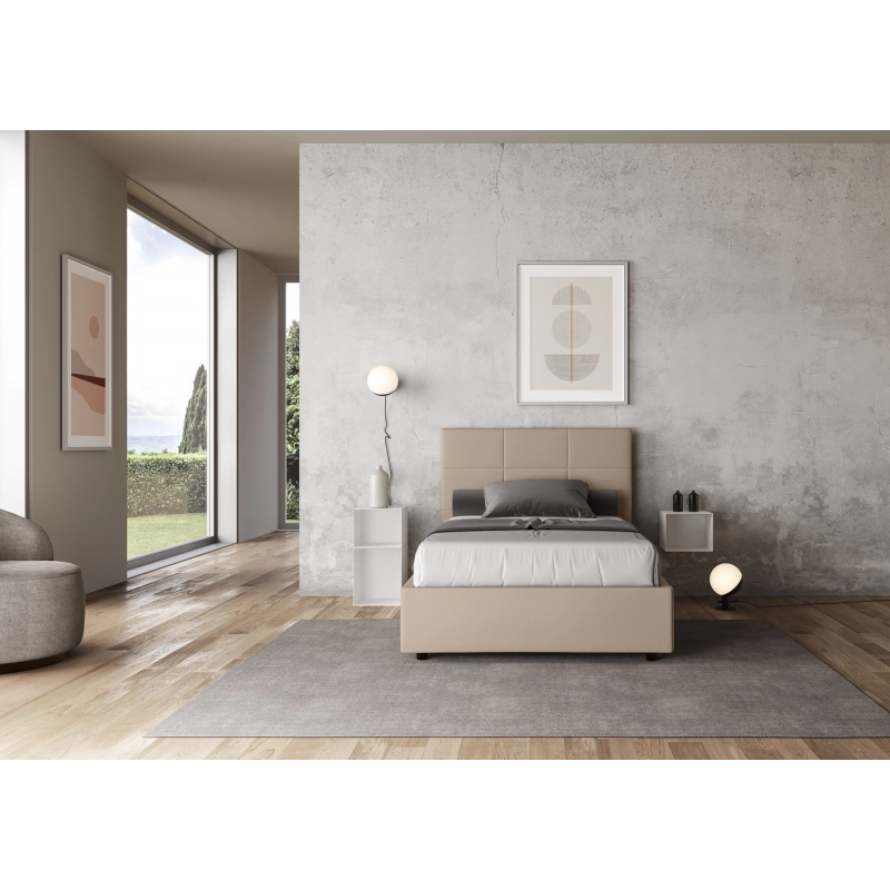 Letto imbottito 1 piazza e mezza 120x200 cm Mika - Similpelle,Tortora,Contenitore
