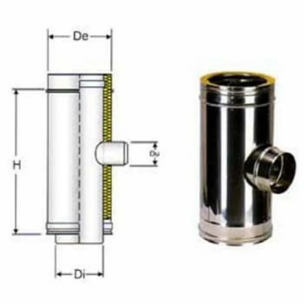 Inox doppia parete raccordo a t 90 uscita mono d.180 b08xb385s4