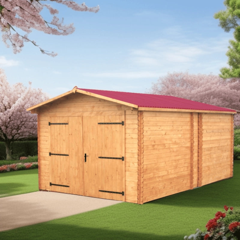 Garage in legno 350x540 cm – Pareti 28 mm – Tetto ondulato – Porta doppia – Dorna – DO3554N Foresta