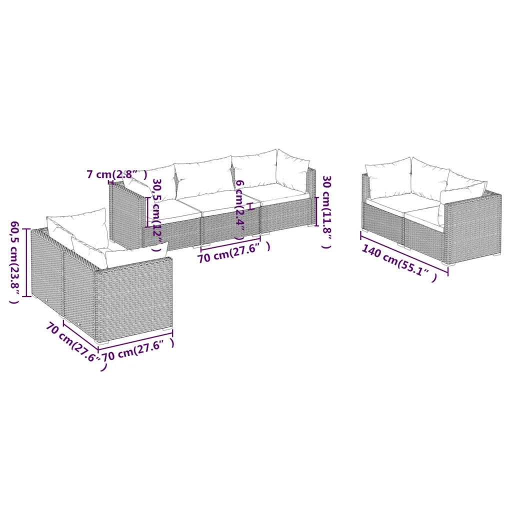 Set Divani da Giardino 7 pz con Cuscini in Polyrattan Nero cod mxl 35101