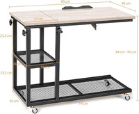 Tavolino Porta PC Regolabile in Altezza e Inclinazione, Tavolo Laterale per Letto e Divano con Ruote, Tavolino in Legno e Metallo per Salotto e Camera da letto, 80 x 40 x 64-95 cm (naturale)