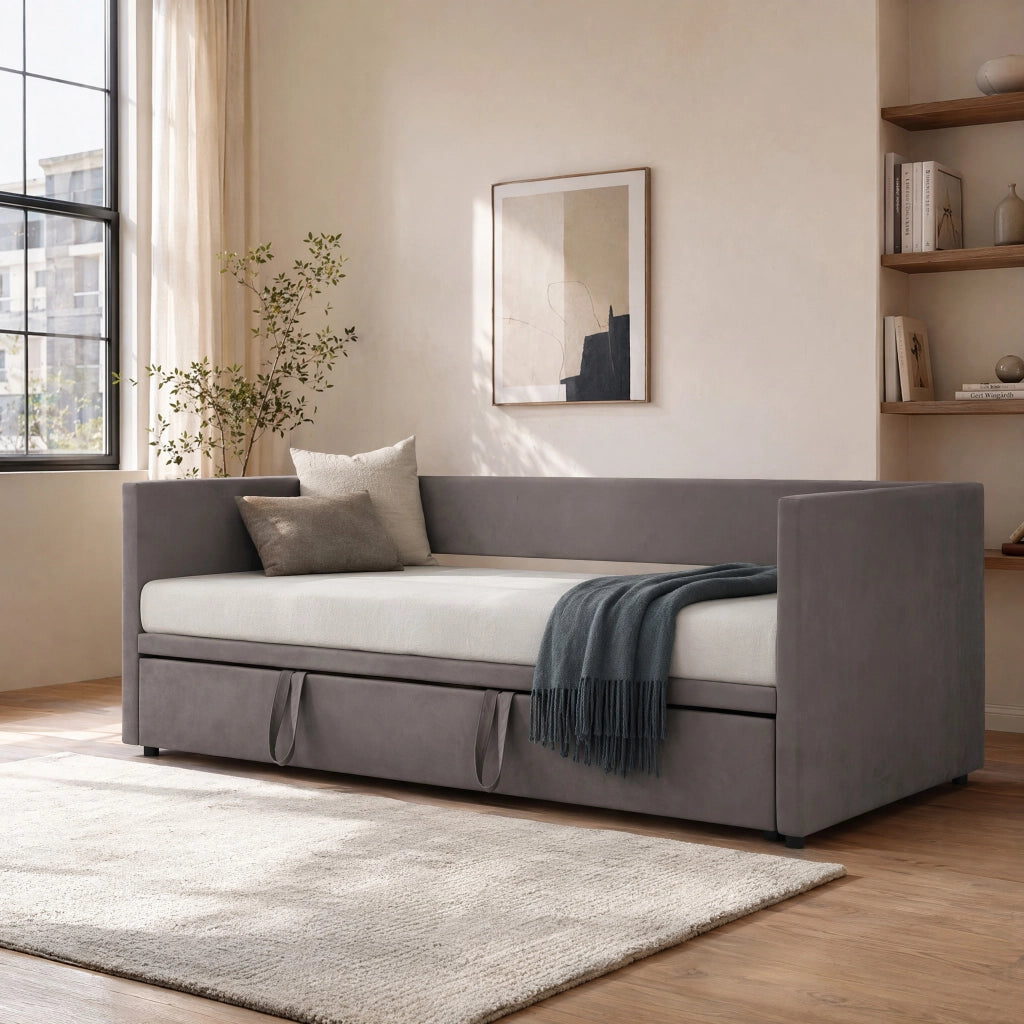 Divano letto matrimoniale 90/180x200cm;3 in 1 Letto divano estraibile;Velluto;Grigio