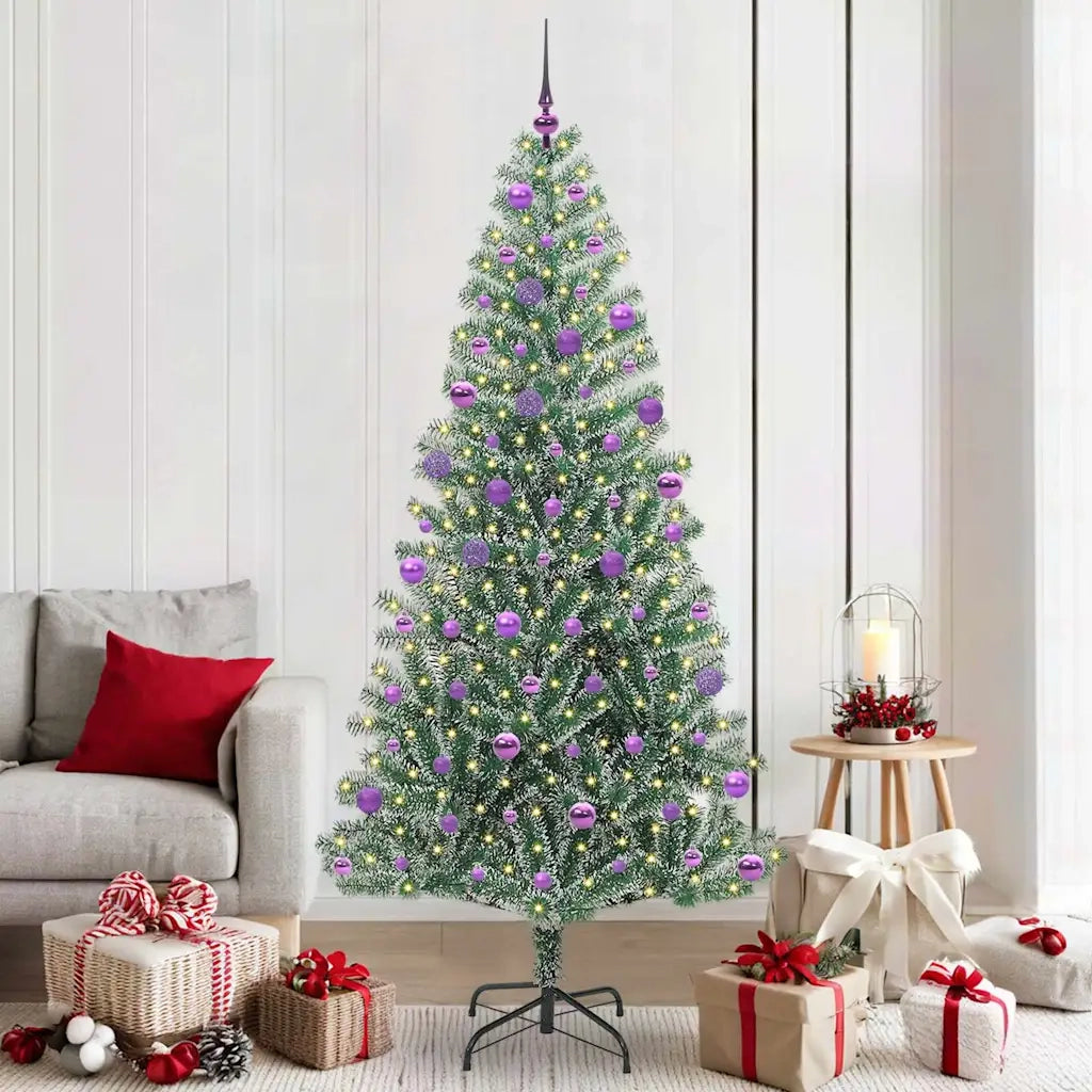 Albero di Natale Artificiale Imbiancato con Luci LED 210 cm
