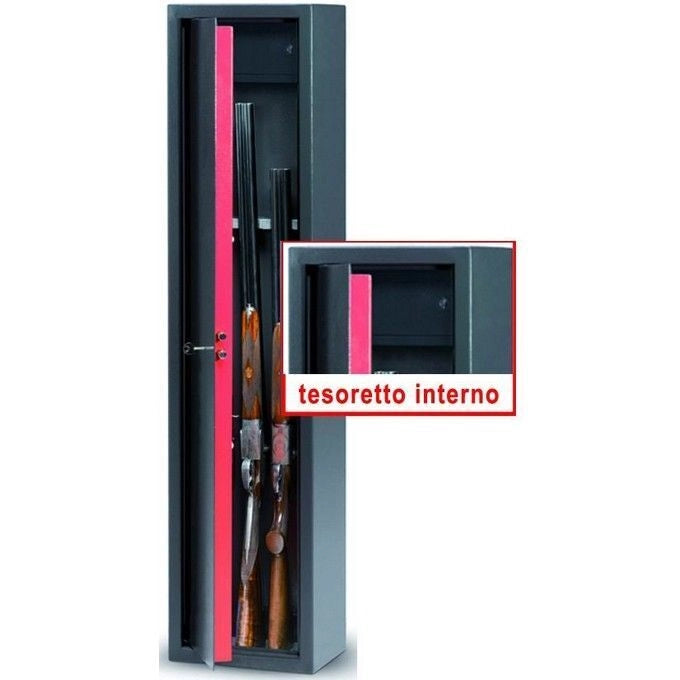 Blinky 28330-10 STANDA Armadio Portafucili 5 Posti con Tesoretto Struttura Acciaio 2 mm Porta 3 mm Serratura Doppia Mappa 34.5 Kg