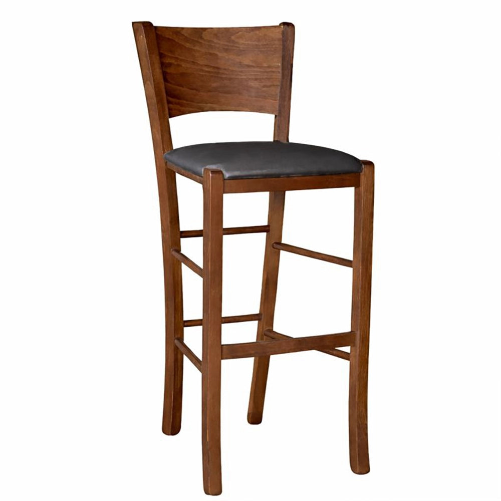 Sgabello alto da bar lucy in legno noce scuro h 73 con seduta ecopelle grigio antracite