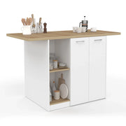 IDMarket - BAO 140 cm 4 persone isola centrale in legno bianco con piano di lavoro effetto faggio