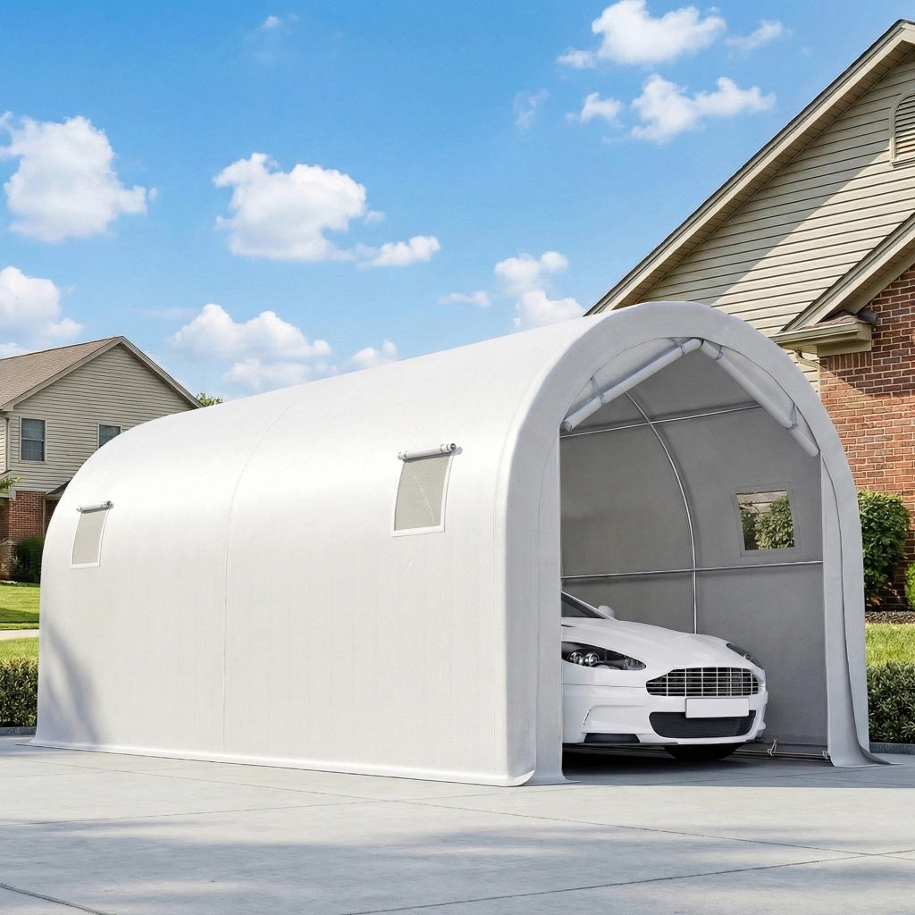 Garage Esterno per Auto 3x6 m ¨C zephmum ¨C Impermeabile Telaio in Acciaio Galvanizzato Bianco