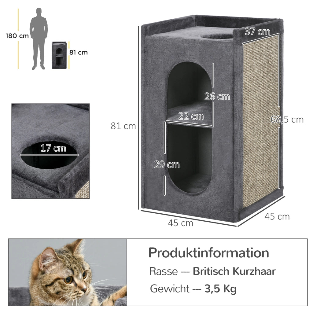 Tiragraffi per gatti con 2 tane e superficie per sdraiarsi ¨C zephmum ¨C grigio + naturale