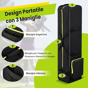 Borsa da Viaggio per Golf con Ruote Morbide, Custodia Resistente all'Usura e Impermeabile in Oxford con Tasca Extra, Zip e Chiave, Copertura Pieghevole per Mazze da Golf