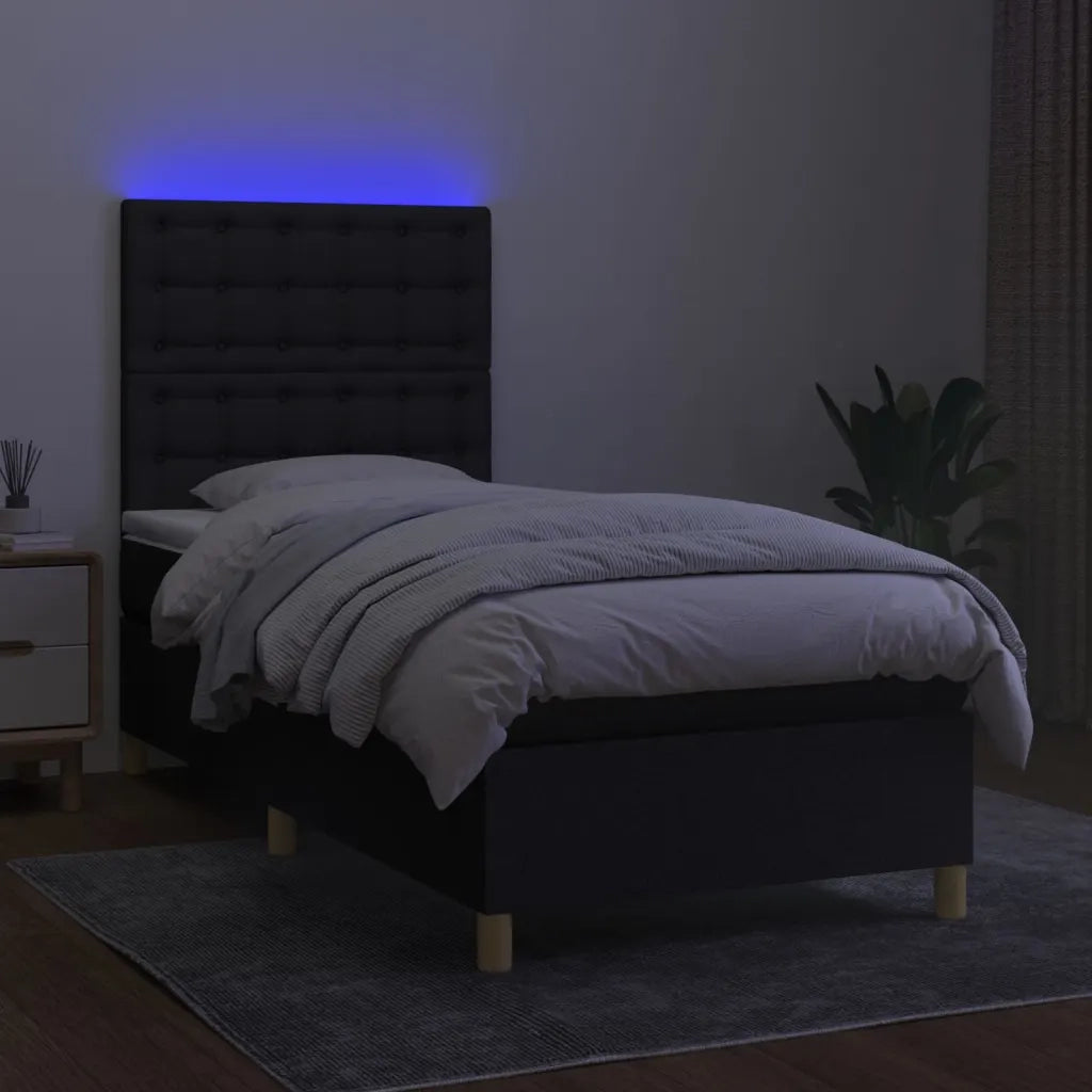 Letto a Molle con Materasso e LED Nero 100x200 cm in Tessuto 3135735