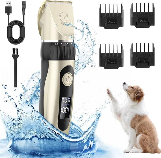 Tondeuse Professionale per Cani - Tondeuse Lunga per Taglio - Silenziosa - Schermo LCD - 4 Accessori per Capelli - Piccoli Cani Gatti Animali Domestici