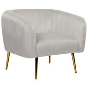 Poltrona Velluto Grigio Chiaro Struttura in Metallo Dorato con Schienale Tondo Stile Glam