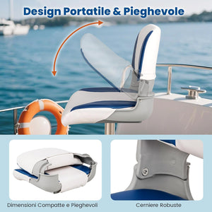 Set di 2 Sedie da Barca, Sedili da Barca Pieghevole Morbide Imbottite Spesse, Sedile Nautica Ergonomico per Imbarcazioni da Pesca, 49 x 46 x 48 cm, Blu e Bianco