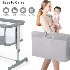 3 in 1, culla regolabile in altezza a 5 livelli, culla con materasso, lettino da viaggio mobile su ruote con navicella, culla per bambini dalla nascita fino a 9 kg (grigio chiaro)