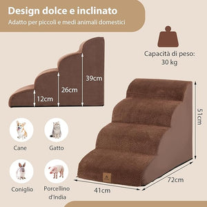 Rampa per Cani in Schiuma a 4 Livelli, Scale Antiscivolo con Superficie a Pendenza Dolce per Divani e Letti Alti, Rampa per Cani Piccoli e Vecchi, Animali con Problemi alle Articolazioni