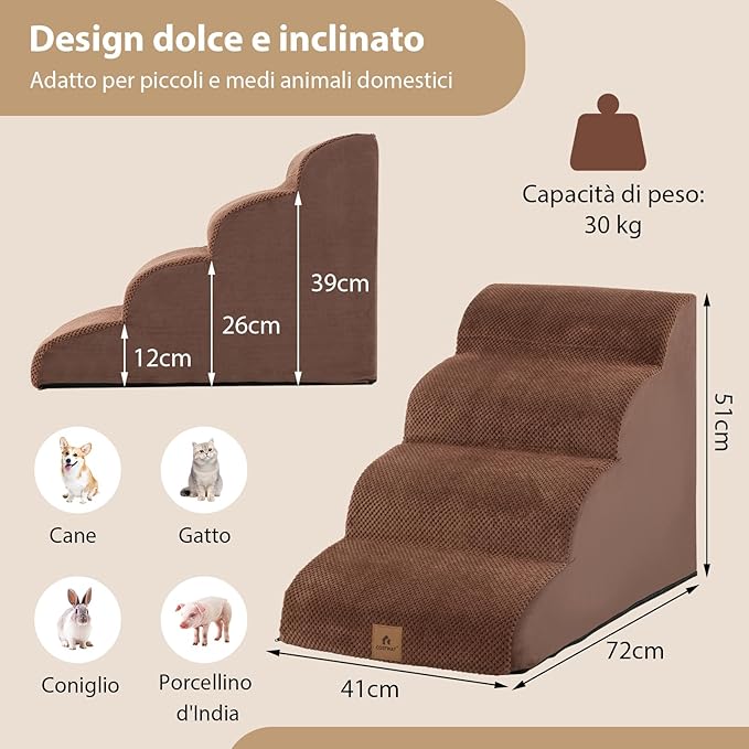 Rampa per Cani in Schiuma a 4 Livelli, Scale Antiscivolo con Superficie a Pendenza Dolce per Divani e Letti Alti, Rampa per Cani Piccoli e Vecchi, Animali con Problemi alle Articolazioni