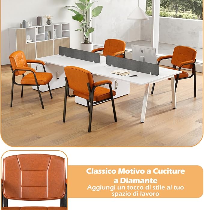 Set di 2 Sedie da Ufficio, Sedia per Sala d'Attesa con Struttura in Metallo, Braccioli Imbottiti, Sedia da Ospiti per Ufficio Riunioni, Portata 180kg (Marrone)