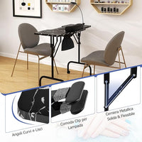 Tavolo per Manicure Pieghevole con Aspiratore Elettrico, Tavolo per Unghie Portatile con Luce LED, Cuscino Poggia Polso Clienti, Borsa e 4 Ruote Bloccabili (Nero)