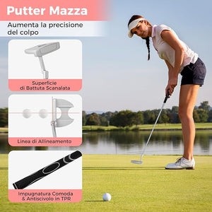 Set Completo di Mazze da Golf da Dona, Include Driver 460CC 1, Fairway 3, Ibrido 4, Ferri 6, 7, 8, 9 e P, Putter, 3 Copri Mazzetta e 1 Borsa per Destrimano