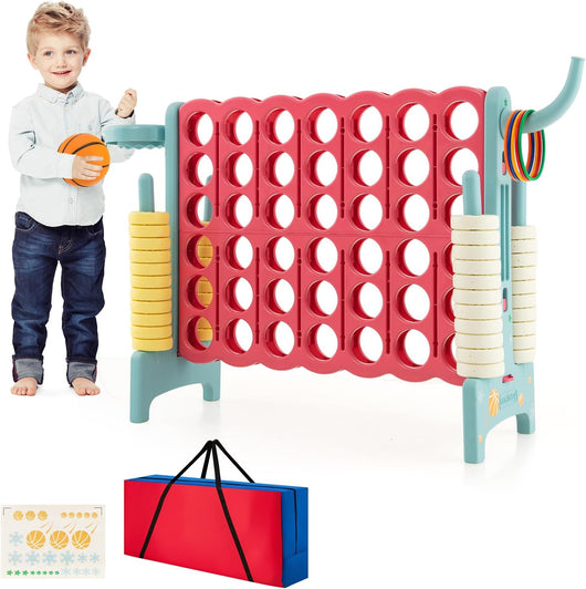 Forza 4 Gigante, Set di Gioco Forza Quattro con Canestro da Basket e Anelli da Lancio, 42 Gettoni, Giochi da Interno ed Esterno per Bambini e Adulti (Rosso e verde)