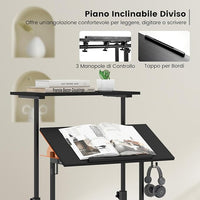 Scrivania per Computer Regolabile in Altezza, Scrivania Salvaspazio con Ruote e Ganci, Tavolo Porta PC per Studio e Ufficio, 60 x 60 x 72-124 cm (Nero)