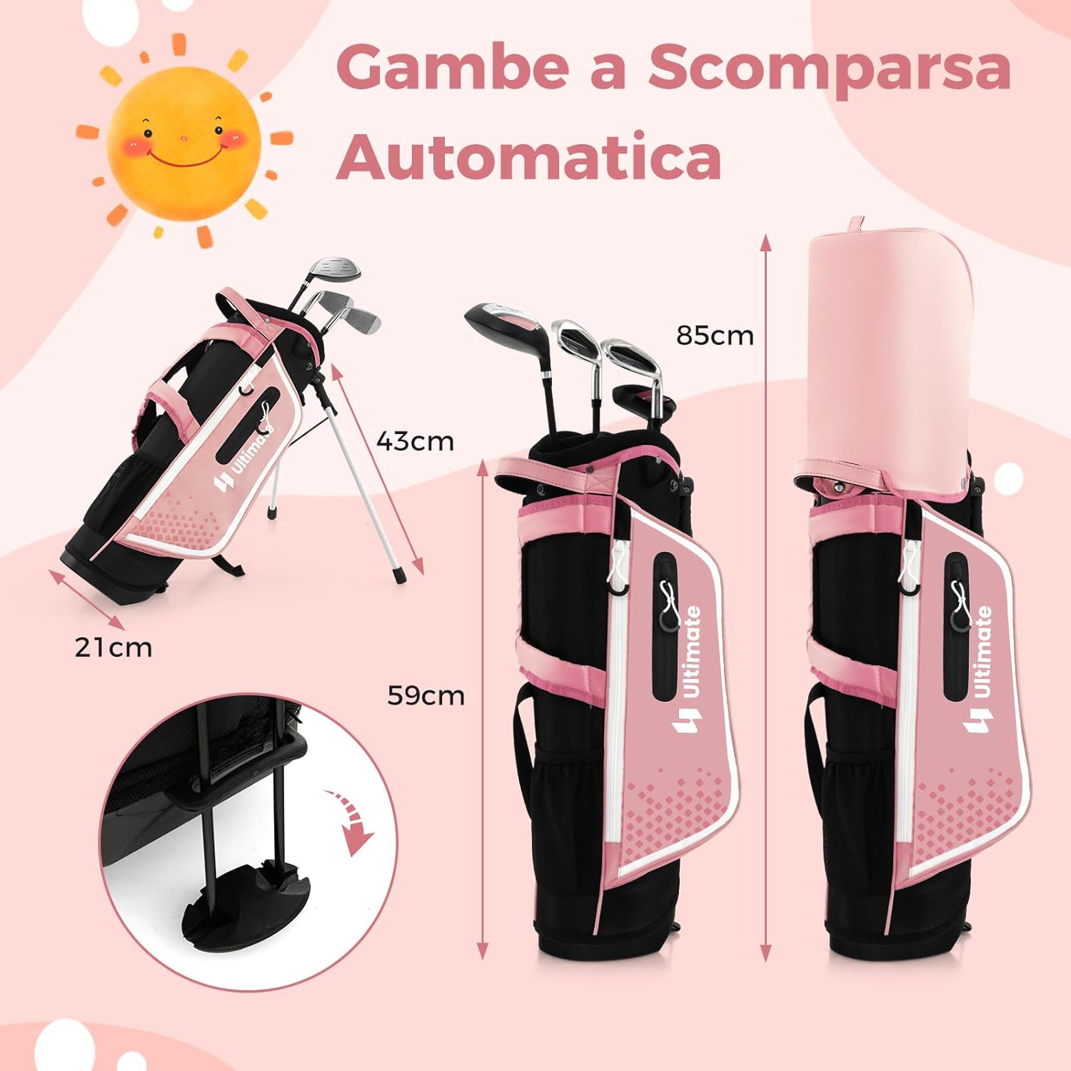 Set di Mazze da Golf per Bambini 5-7 Anni, Set Allenamento Golf con Sacca, Fodera Impermeabile, Legno di Fairway 3, Ferro 7, Ferro S e Putter per Bambini e Bambine, Destrorso