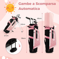 Set di Mazze da Golf per Bambini 5-7 Anni, Set Allenamento Golf con Sacca, Fodera Impermeabile, Legno di Fairway 3, Ferro 7, Ferro S e Putter per Bambini e Bambine, Destrorso