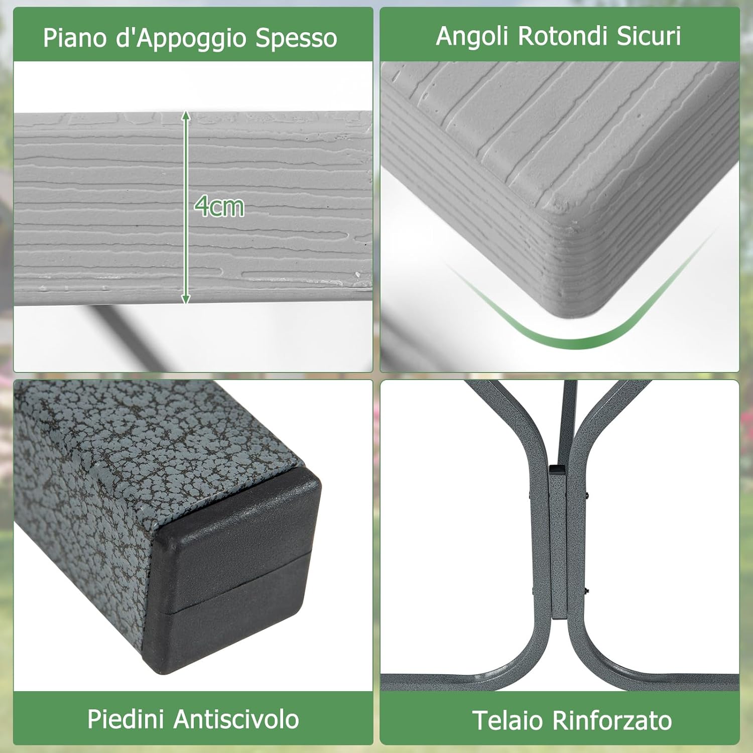 Set Tavolo da Picnic con Panca da 183 cm, Tavolo da Campeggio con 2 Panche per 8 Persone, Foro per Ombrellone, per Giardino, Campeggio, terrazza, Portato Totale 650 kg (Grigio)