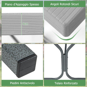 Set Tavolo da Picnic con Panca da 183 cm, Tavolo da Campeggio con 2 Panche per 8 Persone, Foro per Ombrellone, per Giardino, Campeggio, terrazza, Portato Totale 650 kg (Grigio)