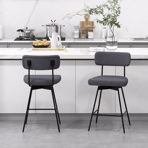 Set di 2 Sgabelli da Bar Girevoli a 360¡ã, Sgabelli da Cucina con Schienale, Poggiapiedi, Sedia Alta Moderna Imbottita Struttura in Metallo, Altezza 90,5 cm, Capacit¨¤ di 150 kg (Grigio)