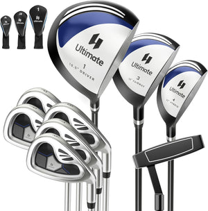 Set Completo di Mazze da Golf da Uomo, 9 Pezzi, Include Driver in Lega, Legno Fairway 3, Ibrido 4, Ferri 6, 7, 8, 9 e P, Putter e Copri Testa per Golfisti Destrimani