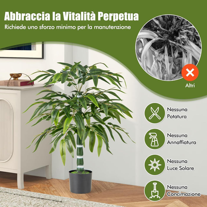 2 Pezzi Pianta Finta di Bamb¨´ 100 cm, Pianta Bamboo Artificiale in Vaso Decorazione in Casa e Ufficio, Pianta Finta in PE con 15 Rami da Interno ed Esterno