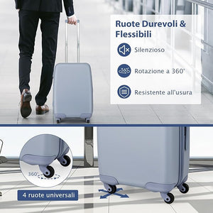 Valigia da Viaggio con Ruote Girevoli, Valigia Trolley con Manico Regolabile in Altezza, Guscio Rigido in PC, 38 x 22 x 57 cm (Blu)