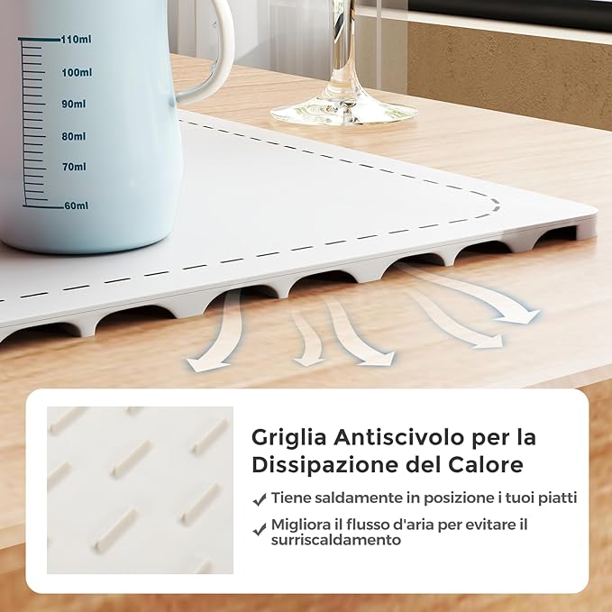 Tappetino Riscaldante per Alimenti, Scaldavivande Elettrico Arrotolabile in Silicone, con Tempo e Temperature Regolabili, Cinturino Autobloccante, per Scongelamento (60 x 38cm,Bianco)
