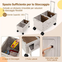 Carrello da Spiaggia Pieghevole 150 L, Carrello con Ruote Portatutto con Armadio a 2 Livelli e Manico Telescopico in Metallo, Carretto Giardino Portatile per Campeggio, Portata 120 kg (Bianco)