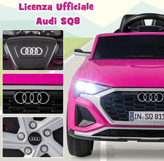 12V Audi Auto Elettrica per Bambini, Veicolo Elettrico con Telecomando Clacson Luci LED Musica, 3 Velocità 3-5 Km/h, Avvio Morbido, Auto per Bambini 3 Anni+ (Rosa)