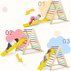 Arrampicata per Bambini, Triangolo da Arrampicata in Legno con Scivolo, Scala Giochi Pieghevole per Bambini 3+ Anni, Carico 60 kg (colorato)